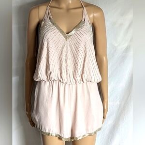 Saylor Hollis rayon beaded romper Pale pink pockets elastic waist sz S/M